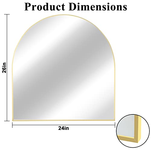 Nuttuto 24"X26" Arched Mirror, Arched Wall Mirror, Arched Bathroom Mirror, Mantel Mirror, Wall-Mounted, Arch Mirror With Metal Frame For Vanity, Living Room, Bedroom, Entryway, Hallway, Gold #TOP6