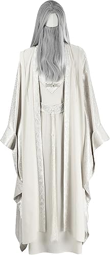 Saruman Cosplay Dress Robe Cloak Belt Men Wizard Cape Cloak White Saruman Wig for Halloween Costume