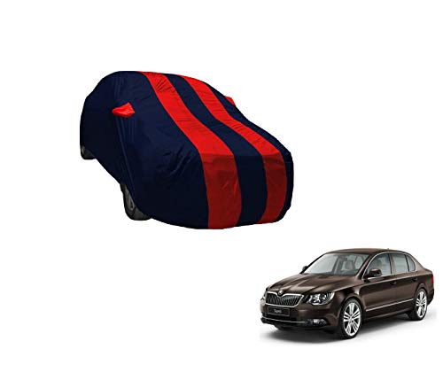 Image of Auto Hub Car Cover Compatible with Superb with Weather Proof, Mirror Pocket, Triple Stitched, Superb Car Cover- Navy-Red