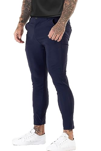 GINGTTO Mens Dress Pants Slim Fit Stretch Tapered Navy Blue Chinos Pants Men Ankle Length Twill 30x28