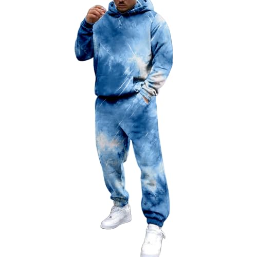 Survêtement homme tie-dye bleu M : ensemble sport d'hiver chaud et décontracté