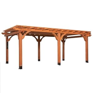 Backyard discovery beaumont 20 x 12 traditional cedar wood pergola kit with trellis roof all season durability high wind rating powerport shade for outdoor patio deck garden and entertaining  urban country home decor