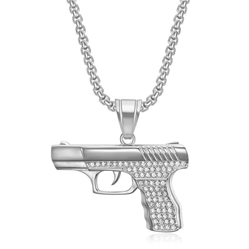 GleaMora Ins Style Collier Unisexe Tendance Hip Hop Titane Acier Collier Pistolet Pendentif Collier Noël Anniversaire Bijoux Cadeau