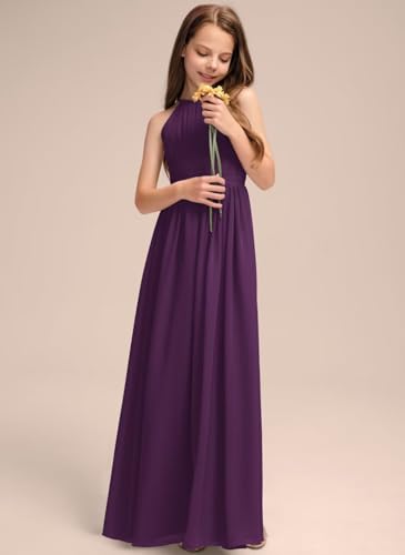 Junior Bridesmaid Dress for Teen Girls, Flower Girl Dresses with Pleated A-line Halter Floor-Length Chiffon2