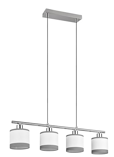 Reality Leuchten Pendelleuchte Davos R31554006, Metall Chrom, Schirme Stoff Grau/Weiß, exkl. 4x E14 Reality Leuchten Pendelleuchte Davos R31554006, Metall Chrom, Schirme Stoff Grau/Weiß, exkl. 4x E14