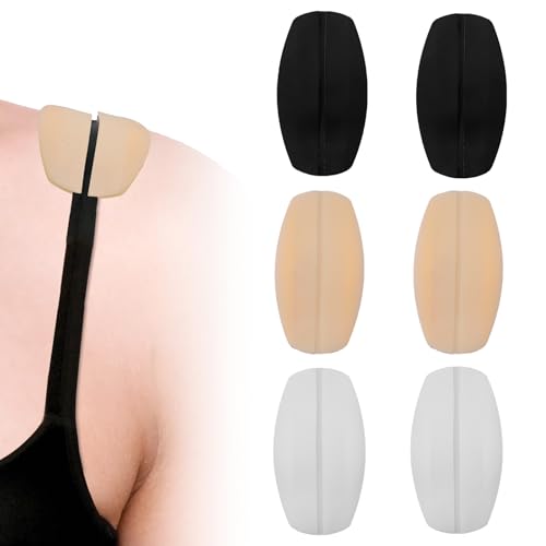 3 Pair Silicone Bra Strap Cushions, Non-Slip Shoulder Pads for Women, Comfortable Bra Strap Holders in 3 Colors (Black, White, Skin) to Ease Shoulder Discomfort