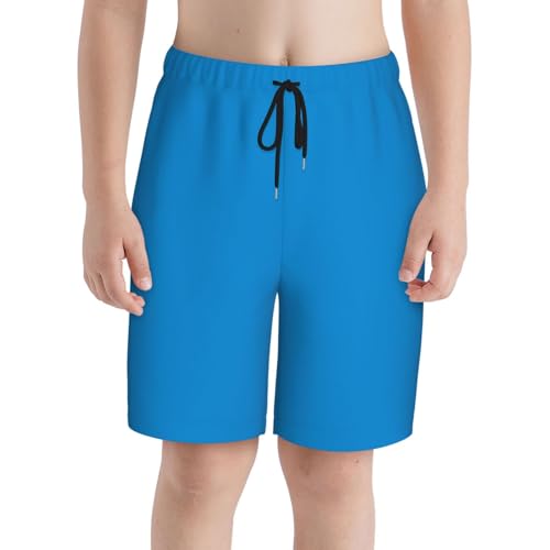 Solid Color Blue Youth Beach Pants, Soft and Breathable, with Drawstring Waist, Suitable for Sports and Leisure.3