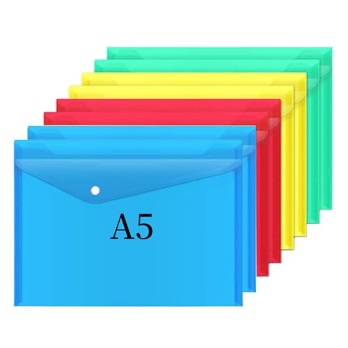 Plastic Wallets A5 Folders 8Pcs File Folder Assorted Colours Document Folders with Button
