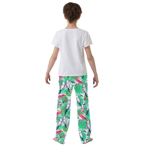 Flamingo Parrot Love Boys Long Pants Soft Trousers Elastic Waist Kids Lounge Bottoms with Pockets S-XL3