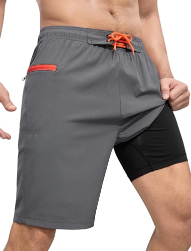 SILKWORLD Men's Swim Trunks with Compression Liner 9