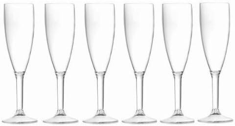 6 Premium Unbreakable Polycarbonate Champagne Flutes. Outdoor, Pool, Beach. Dishwasher Safe