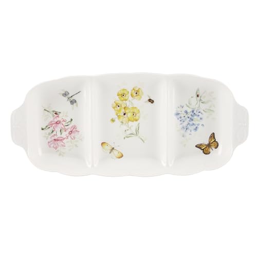Lenox Butterfly Meadow 3 Part Divided Serving Tray 2.30 LB | dishwasher safe microwave safe | divided floral design gift for women entertaining dipping bowls product thumbnail 2