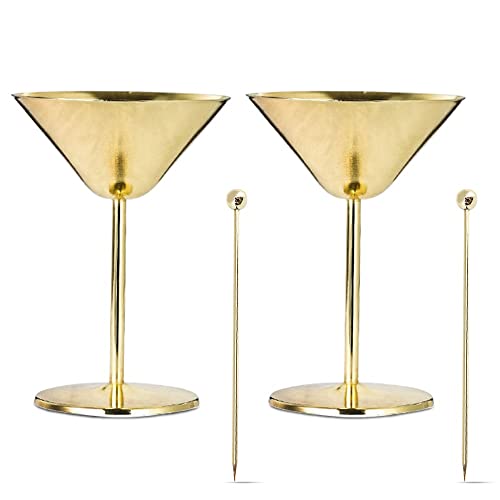 Meltset Stainless Steel Martini Glasses Set Of 2 Unbreakable Cocktail Glasses With Olive Needles Elegant Straight-Stemmed Cocktail Goblets For Indoor Outdoor Pool Birthday Party Wedding Anniversary #TOP23