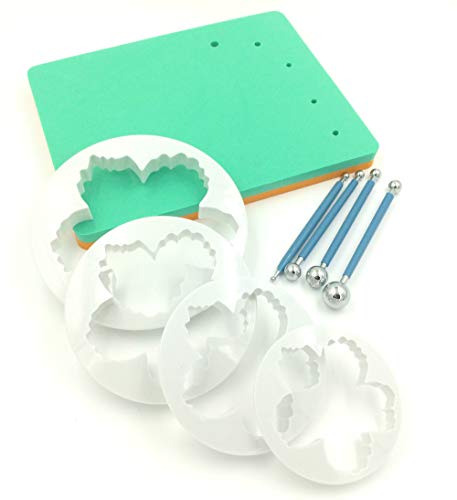 Sugar and Cakes 9 Set Foam Pad Veiner Modellierpad Pfingstrosen Rosen Ausstecher Ball Tools Metall Modellierset Modellierwerkzeug Fondant