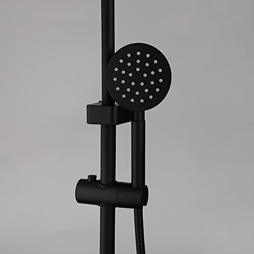 Sistema de ducha expuesto color negro mate con estante | Acero inoxidable, 3 funciones, montaje en pared, cabezal de lluvia de 8 pulgadas, para baño y exterior miniatura 6