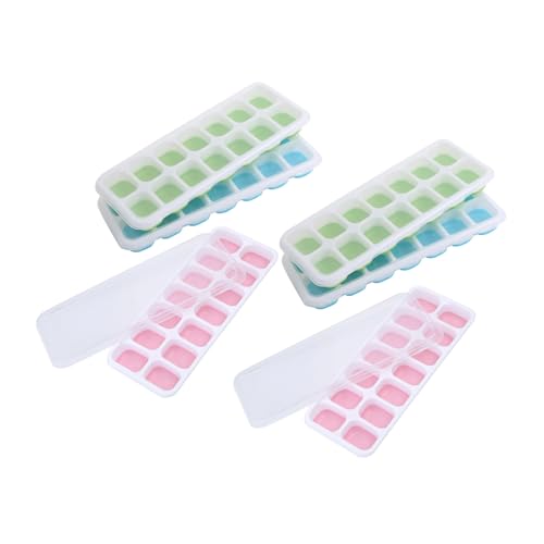 EXAOMBLE 6個製氷皿 蓋付き スタッカブル 冷凍庫用 柔軟素材 簡単取り出し アイスキューブトレイ カクテル ウイスキー 対応 家用氷格模具