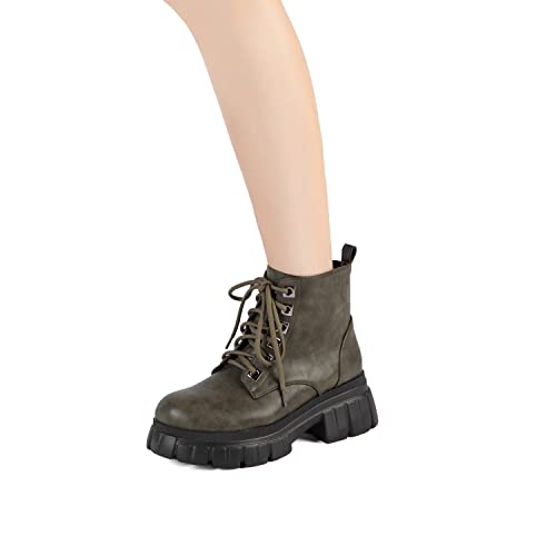 GATUXUS Women's Lace Up Combat Ankle Boots Fashion Low Chunky Heels Lug Sole Platform Hiking Booties Shoes4