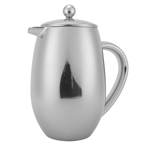 OPPWONG de Prensa Francesa, Prensa de café Térmica Aislada de Doble Pared de Acero Inoxidable de 600 Ml, Tetera con Filtro de Malla Fina con Mantenimiento Caliente, Ideal para el Hogar, Al Aire