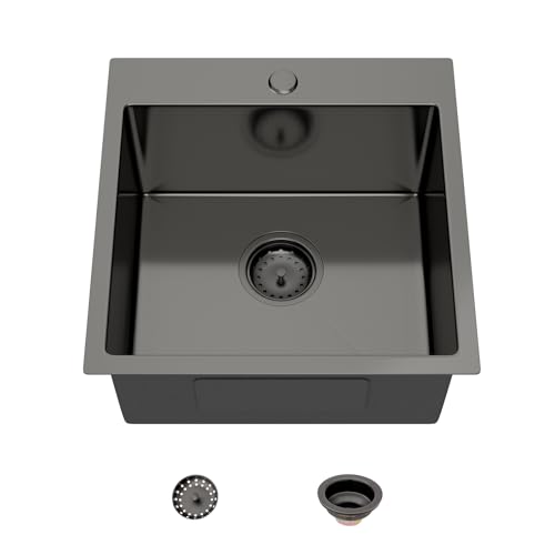 Mocoloo 18 Inch Gunmetal Black Drop in Bar Sink - 18" x 18" Small Kitchen Sink T304 Stainless Steel Handmade Single Bowl Round Corner Topmount Wet Bar Sink for Kitchen Prep & RV
