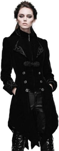 Women's Steampunk Swallow Tail Coat Gothic Long Winter Black Velvet Coat (Large, Black)
