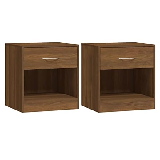vidaXL 2X Mesitas de Noche con Cajón Mesilla Mueble Auxiliar Armario Almacenamiento Estante Cómoda Dormitorio Salón Sala de Estar Marrón Roble