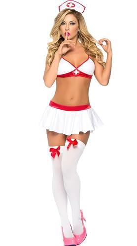 Sexy Naughty Nightingale Nurse Sling Costume Seductive Lingerie Set for Women (White797 Free size)