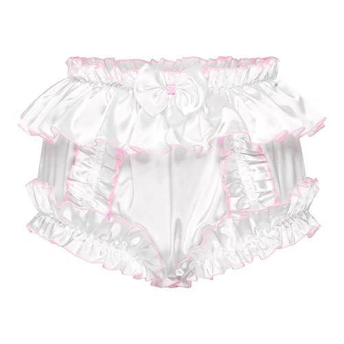 Satini Sissy Frilly Ruffled Silky Satin Full Coverage Adult Diaper Cover Briefs Lingerie Underwear Panties