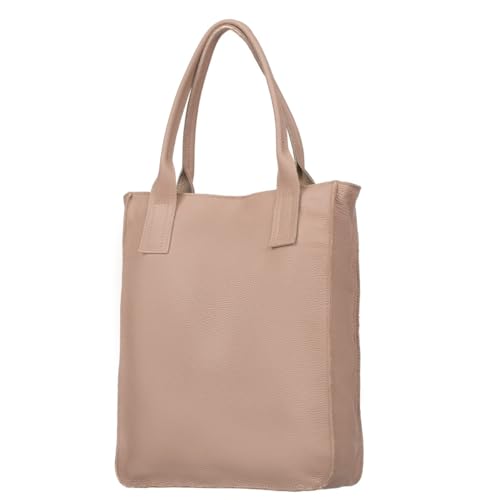 Vezze Sac shopping en daim sac en cuir italien - robuste et imperméable - grand compartiment principal - plusieurs poches et poignées - et bandoulière - rose poudré – vue 4