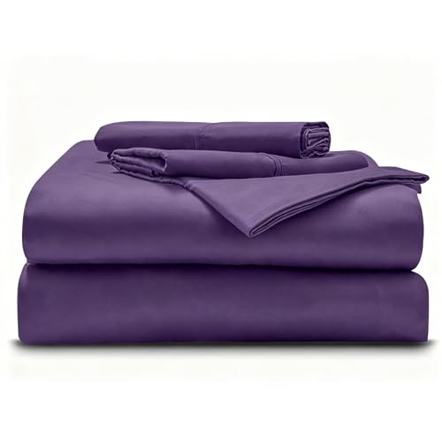 Image of Alberta King - 96 inchx96 inch Size Luxury 600 Thread-Count 100% Egyptian Long Staple Cotton Sheets Set Sheet Set Soft & Silky Sateen Weave 35 Inch Deep-Pockets - Alberta King, Plum