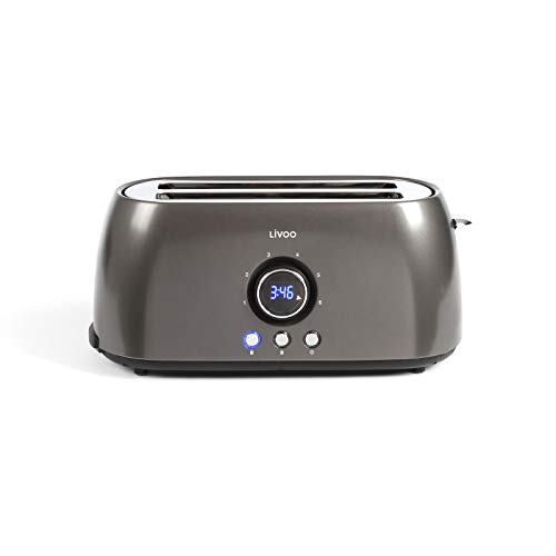 Tostadora 4 rebanadas - de ranura larga 6 niveles - 3 funciones de parada de calentamiento y descongelación - Bandeja recogemigas y termostato regulable