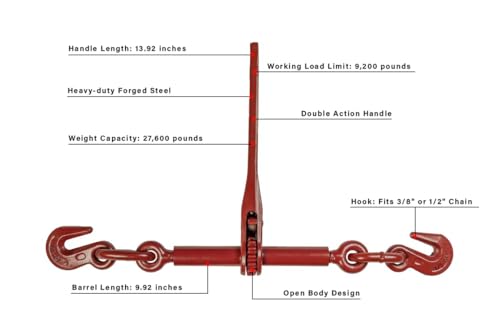 Image of BulletProof Hitches - 3 /8 inch - 1 /2 inch Ratchet Binder - Chain Binders Rated to 27,600 lbs with 9,200 lb Working Load Limit - 3 /8-1 /2 Ratchets for Grade 70 Transport Chains - DOT Compliant