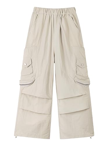 Image of Rolanko Parachute Pants for Girls Y2K Cargo Trousers with Pockets Harajuku Jogger Pants Kids 4-14 Years