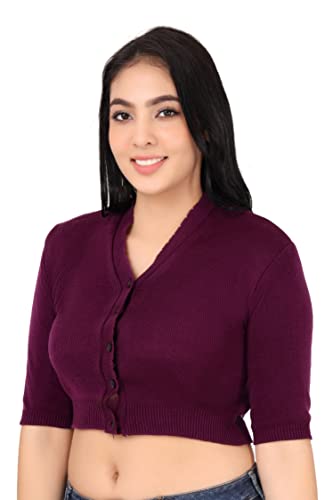 Image of Women Winter Wear V-Neck Half Sleeves Regular Fit Woollen Blouse