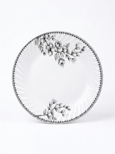 Image of Melvio By Malti 18 Pcs Dinner Set for Dining & Serving | Premium Melamine Crockery Set with Dinner Plates, Quarter Plates, Bowls, Serving Bowl, Lid & Spoons | Microwave & Dishwasher Safe