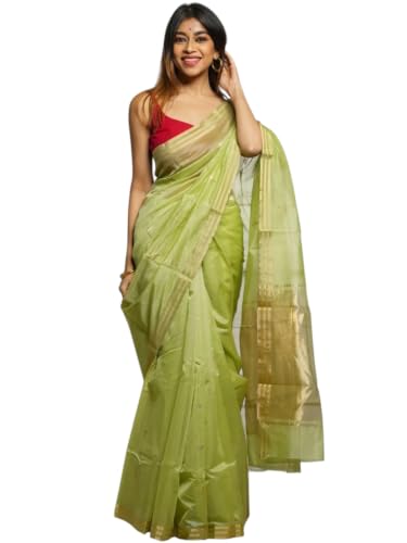 Image of Flosive inchWomen's Premium Pure Cotton Silk Saree with Golden Zari Border and Butti Work | Traditional Handloom Style Saree for Festive & Office Wear