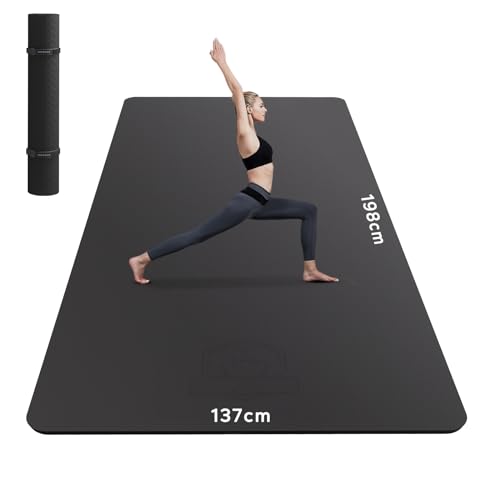 HAPBEAR Esterilla Yoga 198×137cm×6mm, Con Correas de Velcro y Bolsa de Transporte, Antideslizante Colchoneta Deporte Fitness, Yoga Mat en Casa para Mujeres y Hombres