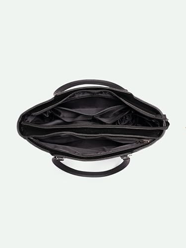 Image of ZOUK Printed Jute Handcrafted Vegan Leather Black Women's Check-point Friendly Classic Business Bag
