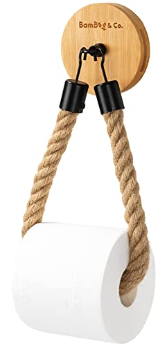 Bambouandco, Porte Rouleau de Papier Toilette en Bambou, sans perçage ou avec perçage, décoration Salle de Bain ou Toilette, Corde en Chanvre, Fait Main.