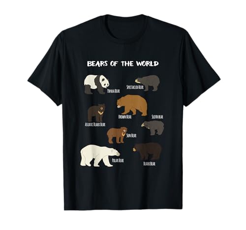Bears of The World Grizzly Bear Panda Black Polar T Shirt T-Shirt