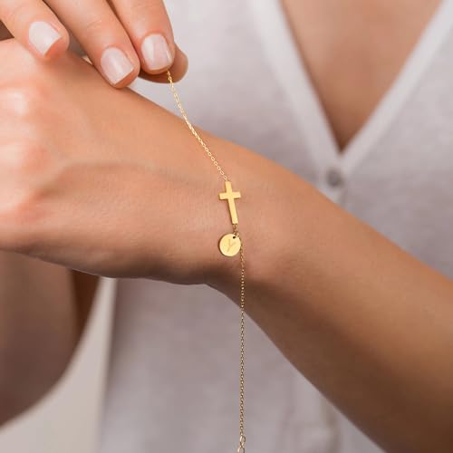 BAYLAY Cross Bracelet for Women Girls, 14K Gold Plated Letter Initial Bracelets Dainty Gold Bracelet Easter Christian Religious Baptism Gifts for Teen Girls Gifts Trendy Stuff Gold Jewelry for Women2