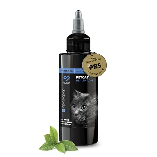 Peticare Gato Aceite de Cuidado Limpiador para Acaros del Oido y Anti-Parasitos - Gotas de Tratamiento, Limpia Eficazmente Orejas, Detiene Otitis Parasitaria - petCat Health 3011