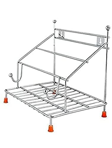 Image of Homify 4-in-1 Stainless Steel Chakla Belan Tawa Chimta Stand for Kitchen - Wall Mount Rack for Rolling Pin, Board, Tong Holder & Organizer