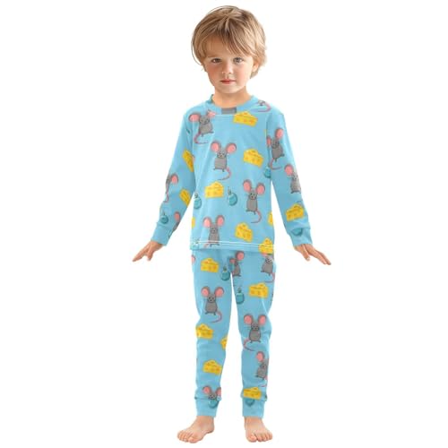 Pajama Sets Long Sleeve Cute Mice Cheese Soft Comfy Sleepwear 2 Piece PJS 3-8T2