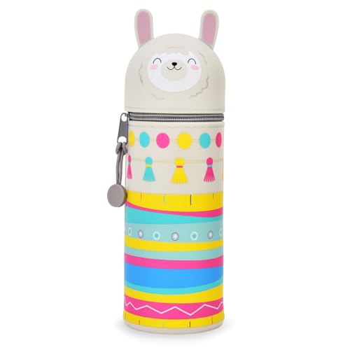 LVZONGXIN Kawaii Federmäppchen LAMA 2-in-1 Weiche Silikontasche - Tischstifthalter Reißverschluss Silikon Stiftetasche Buntstifte Marker H 18 5 cm