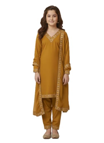Image of Girls Stylish Rayon Lace Work Kurti with Dupatta and Pant