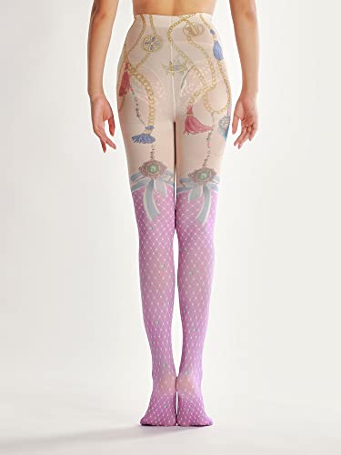 Image of Sahabowi Women Tights, Sheer High Waist Pantyhose, Vintage Control Top Stockings, Siwa opaque print1