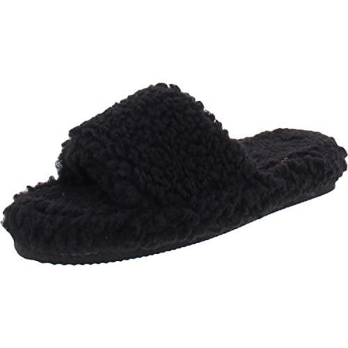 INC Womens Dinnaa Cozy Faux Fur Slide Slippers Black 7 Medium (B,M)