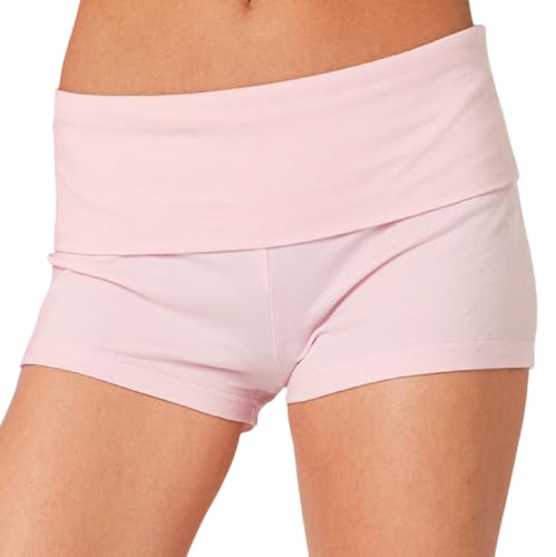Image of KMBANGI Womens Fold Over Shorts Elastic Waist Y2k Lounge Shorts Foldover Cute Pajama Micro Bottoms Mini Shorts Sleepwear