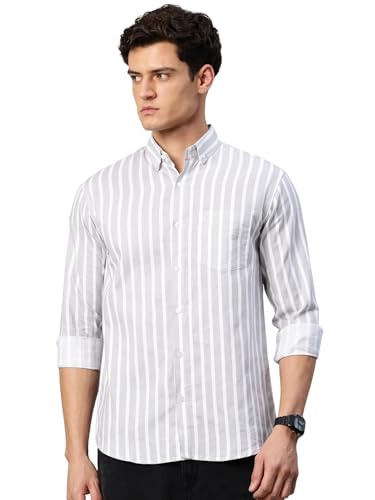 Majestic Man Classic Slim Fit Vertical Striped Casual Cotton Shir...
