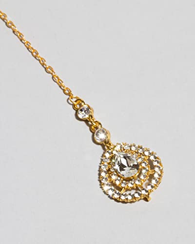 Bindhani Gold Toned Rhinestone Small Head Piece Maang Tikka With Earrings For Women #TOP4